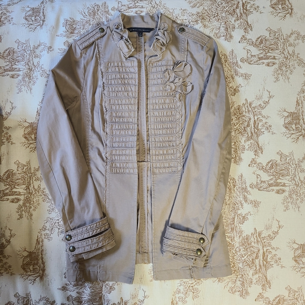 White House Black Market Prairie Field Jacket 4 Tan Embroidered Military